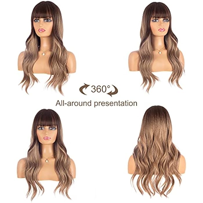 DILLARDS Man Si Long Wavy Curly Wig Brown Natural Air Bangs Heat Resistant Synthetic Daily Party Cosplay For Women's Costume (18 Inches) - Image 5
